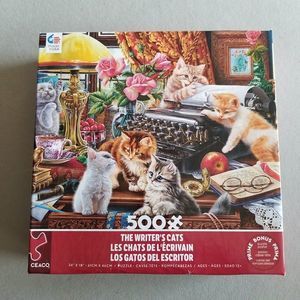 Ceaco Writers Cats 500 pc Jigsaw Puzzle 2023 Complete Pre Owned Bonus Poster